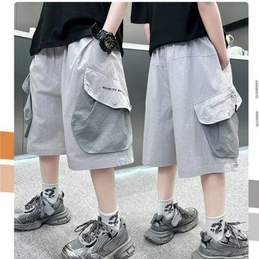 Kids Teenage Casual Baggy Shorts Quick Dry 5 Point Pants Summer Boys Sporty Shorts Pockets Trousers for Kids Clothing