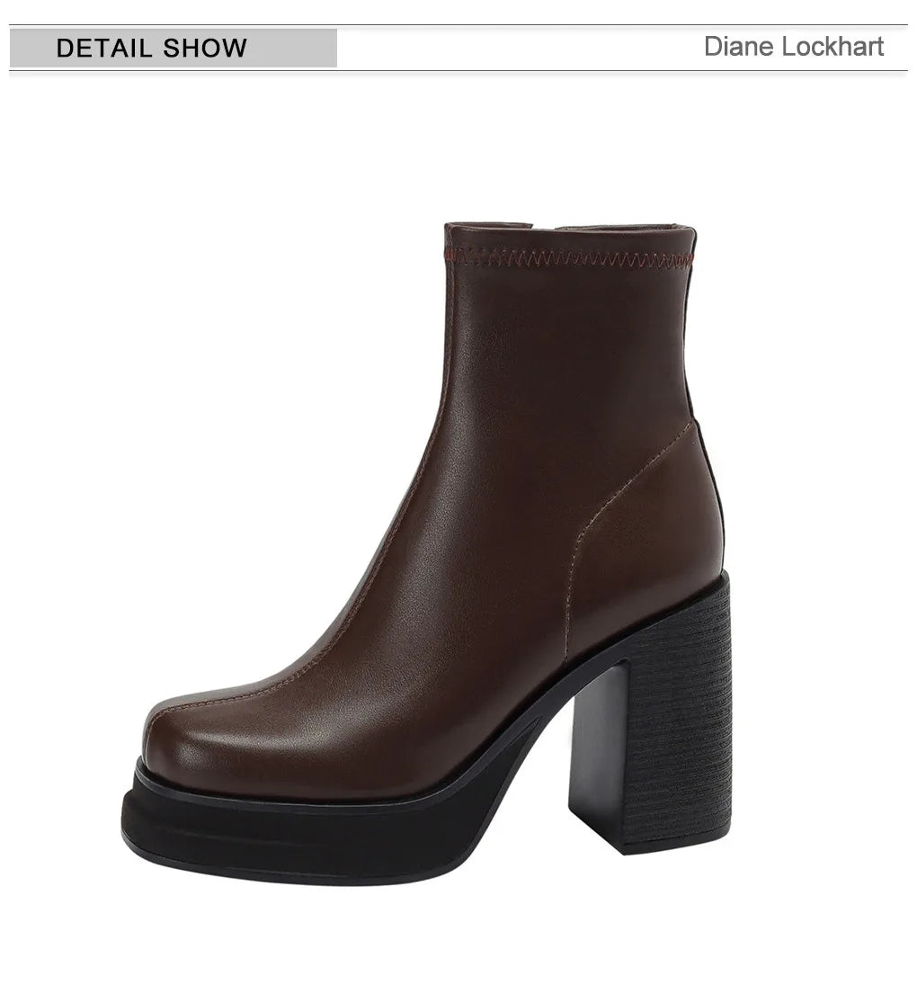 2025 NEW Brand Women Autumn Winter Boots Sexy High Heels Platform Black Brown Side Zip Shoes Woman Ankle Boots Size 33-41