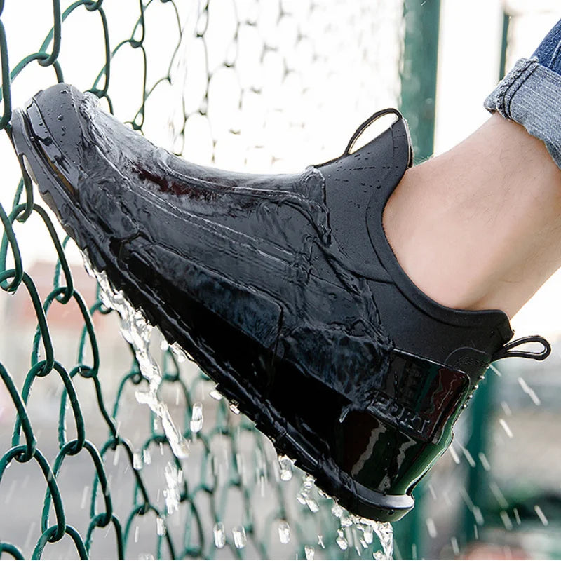 Men's Rain Boots Ankle Waterproof Shoes Men Casual Fishing Work Shoes Slip on Non-slip Rain Shoes Womens Kitchen Rubber Shoe 장화