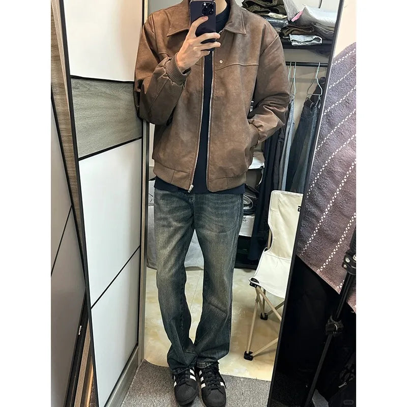 Spring Autumn New Style Simple Trendy Brand Jacket Men's Loose Casual American Retro Trendy Versatile Tops Jackets