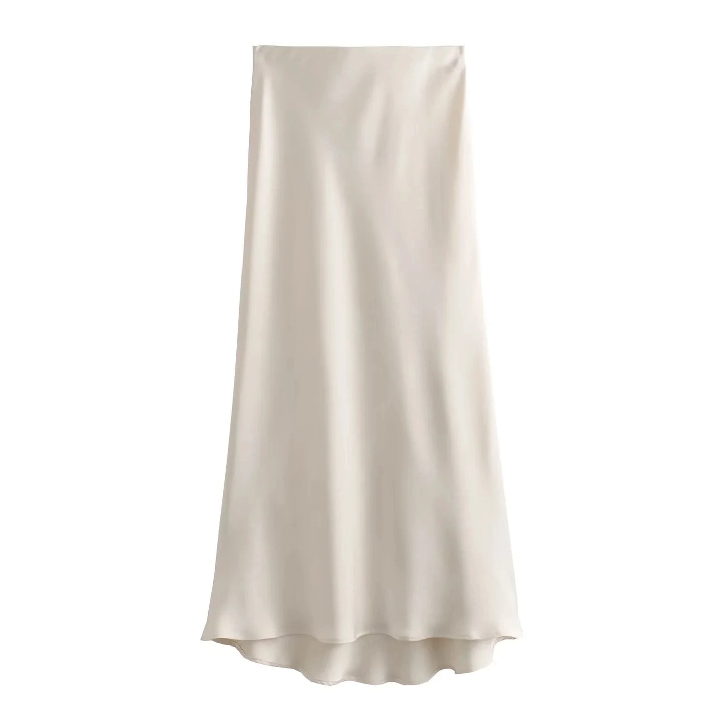 HH Women Fashion Vintage Solid Skirt Satin Slim Elastic Waist Midi Skirts Office Lady Wear Elegant Woman Chic Mermaid Skirt