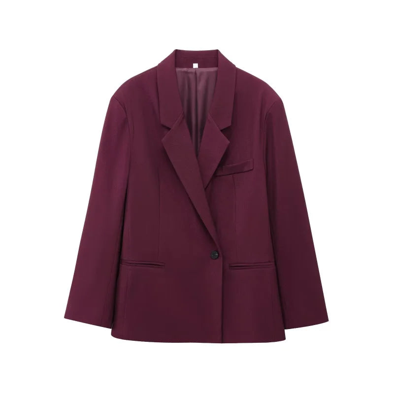 ETJ 2025  Women's Spring new Casual suit set double front loose casual suit jacket high waist double pleated trousers