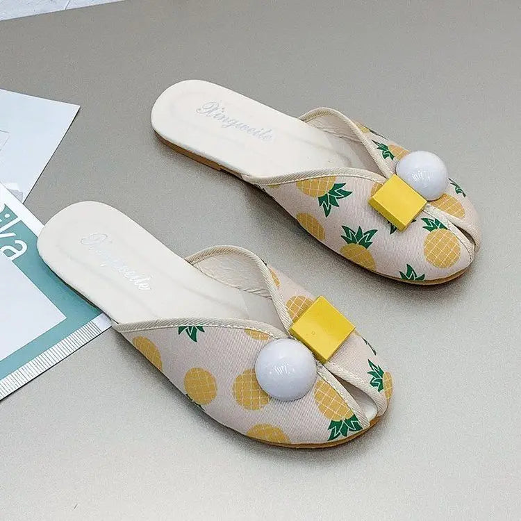 Slides Kawaii Shoes Round Toe Cute Women's Slippers and Ladies Sandals Mules Summer 2025 Flat Outside Comfortable Elegan Y 39 W