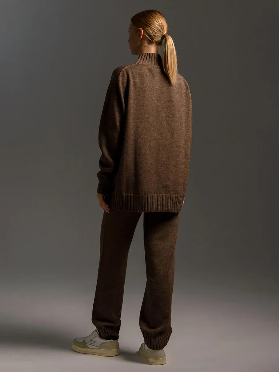 Blubelle Women's Autumn Winter Knit Pullover Sweater Pants Set Mock Neck Loose Fit Soft Cozy Trendy Elastic Waist Fashion Set