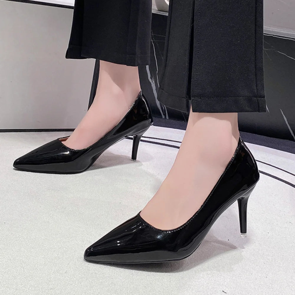 Sexy Black Sole Thin 6cm 8cm 10cm Heel High Heels Classic Style Black Office Work Shoes light Lady Pumps Plus Size 43