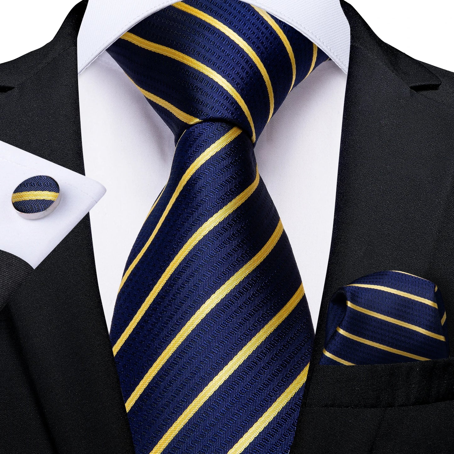 Royal Blue Paisley Plaid Striped Men tie Set with Handkerchief Cufflinks Wedding Prom Groom Accessories Perfect Gift for Men BAZAARHUBO