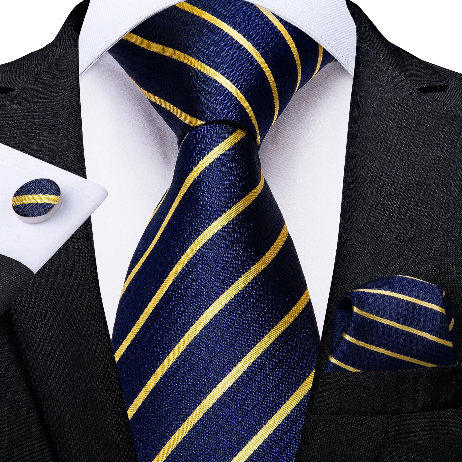 Royal Blue Paisley Plaid Striped Men tie Set with Handkerchief Cufflinks Wedding Prom Groom Accessories Perfect Gift for Men BAZAARHUBO
