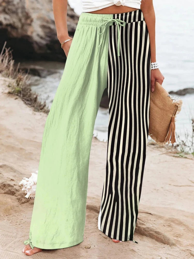 2025 New Women's Drawstring Relaxed-Fit Casual Pants 3D Floral Print Comfortable Breathable Fashionable Wide-Leg Pants