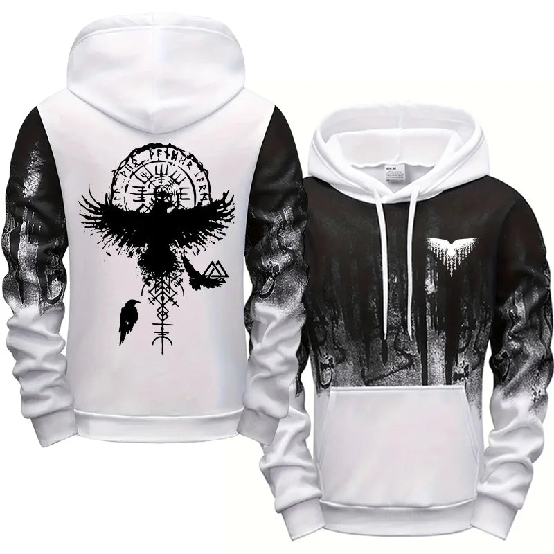 Autumn Winter Men Hoodie Viking Raven Print Sweatshirt Warm Comfortable Outdoor Fashion Top Quality Casual Outwear Male Clothing