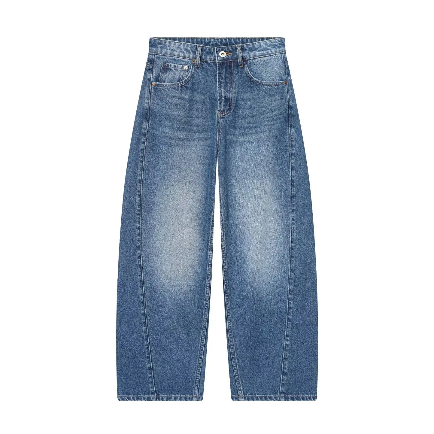 HH Women Fashion Baggy Straight Jeans Casual Loose Mid Waist Denim Pants Autumn Female High Street Chic Trousers Jeans