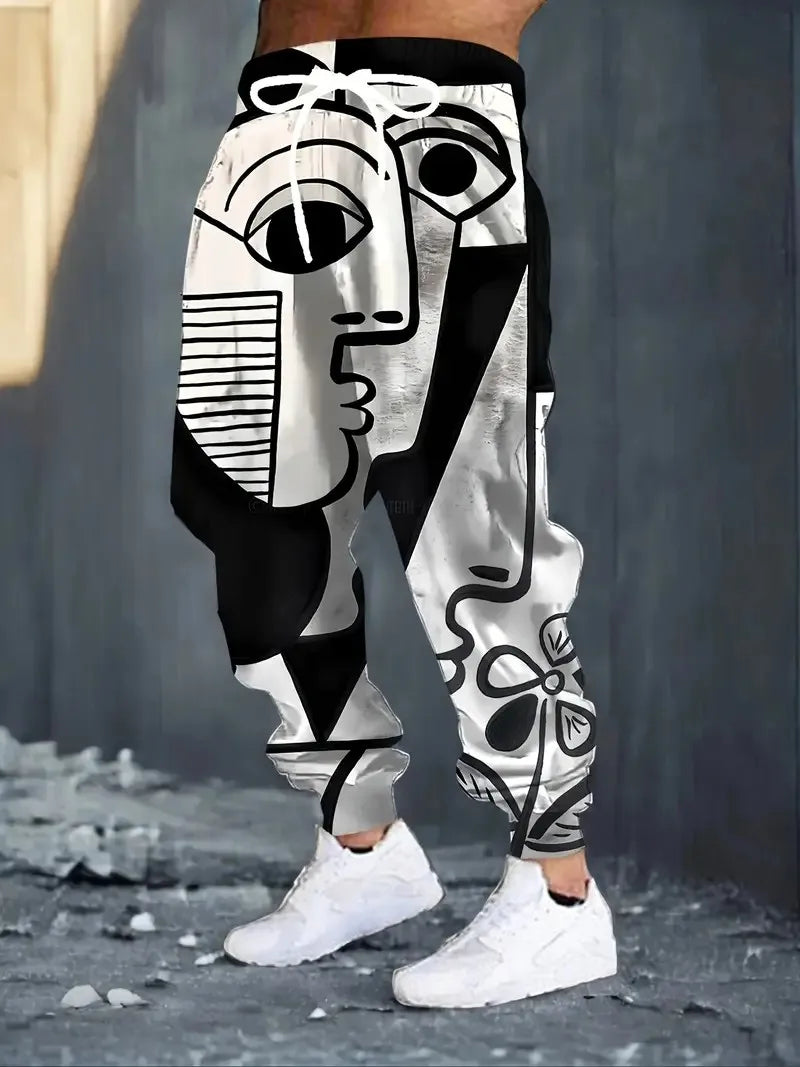 The new men's trousers for the autumn of 2025 are street fashion casual and feature 3D abstract face prints for comfort
