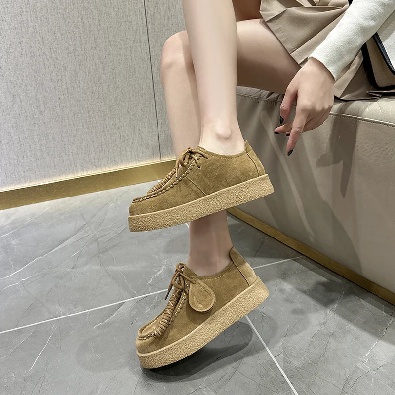 AIYUQI Genuine Leather Women's Shoes 2025 New Flat Non-slip  Derby Female Shoes Large size Lace-up Loafers For Women