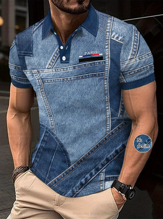 2026 Plus Size Mens NO DENIM 3D Golf Polo Shirt Simple Business Short Sleeve lapel Polo Shirt Daily Party Men's Clothing