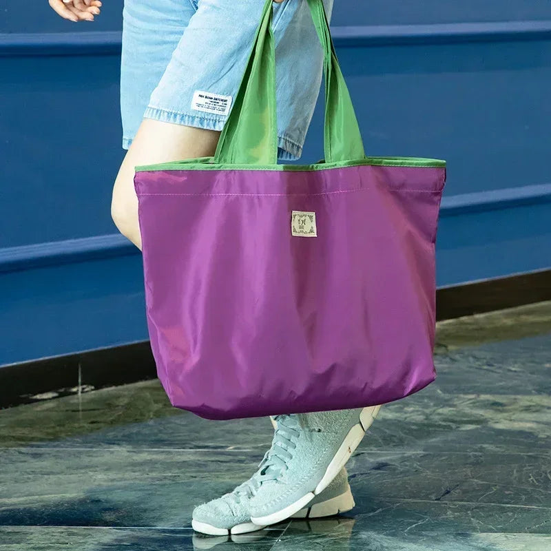 Foldable Eco-Friendly Shoulder Bags Women's Reusable Grocery Bag Large Capacity Foldable Shopping Bag with Drawstring Closure