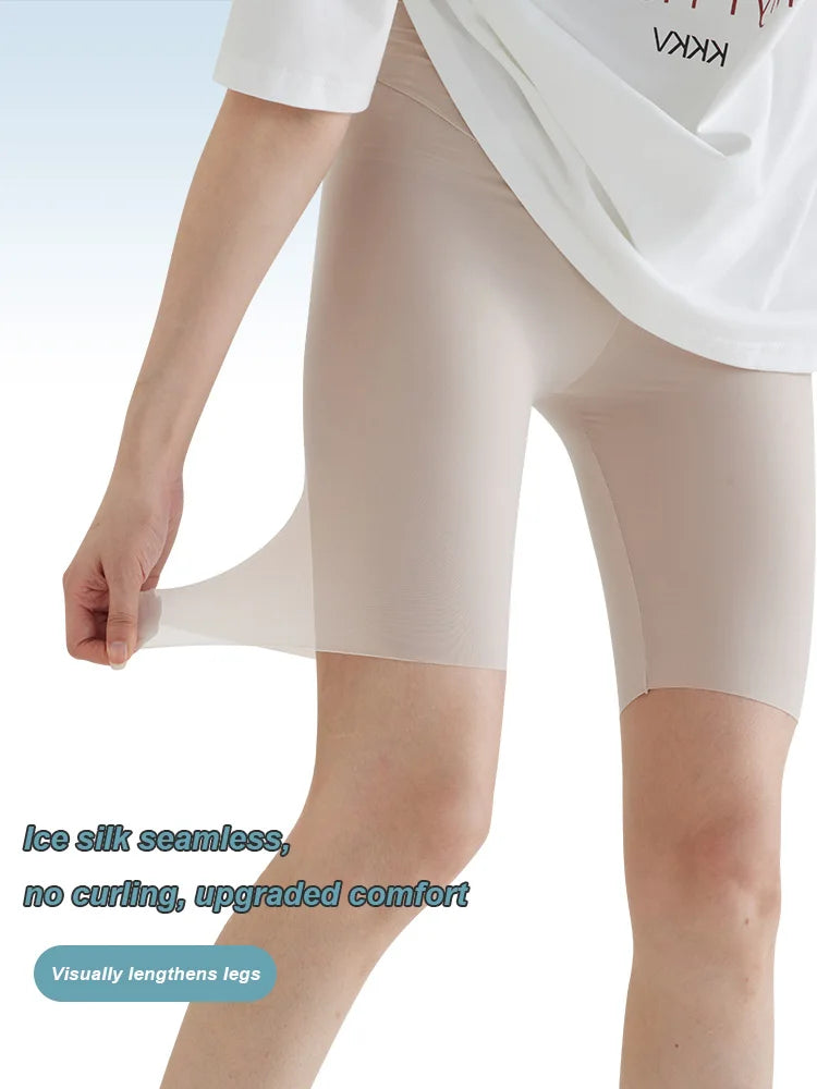 Plus Size Biker Shorts for Women Summer Thin Ice Silk Invisible Yoga Shorts Tummy Control Slimming Shorts Capri Pants 5/9 Length