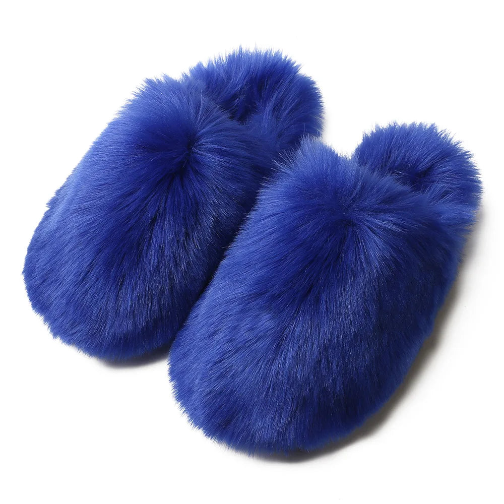 Ladies Winter High Quality Fox Fur Slippers Women Warm Fur Slides Girls Luxury Furry Slippers Soft Comfortable Home Cotton Shoes
