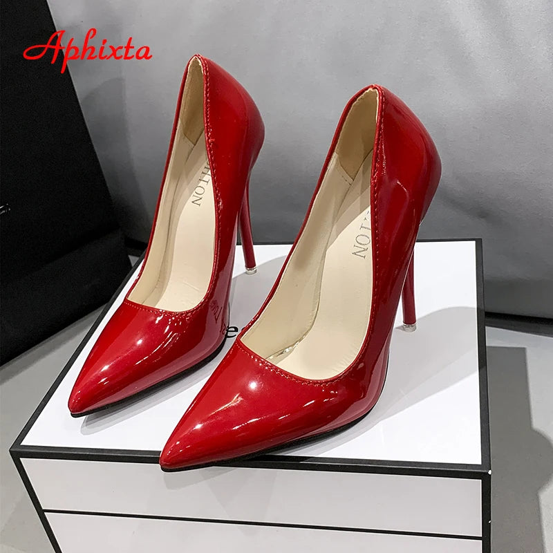Aphixta New 4.72Inch Super High Stiletto Heels Patent Leather Women Pumps Colorful Officia Pointed Toe Shoes Plus Big Size 49 50