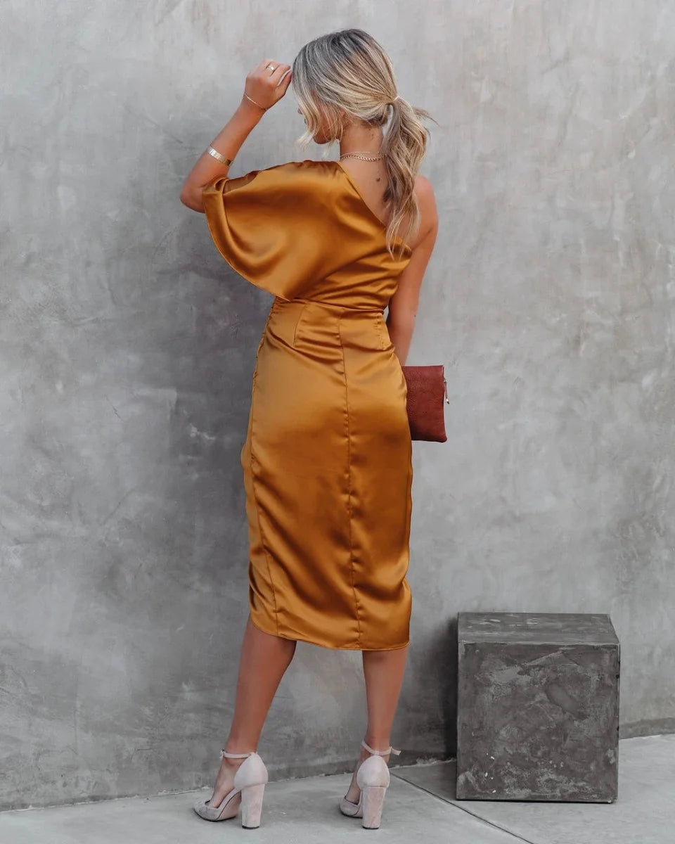 Elegant Dresses for Women 2026 Black Sexy Unilateral Sleeve Dresses for Prom  Fashion Irregular Solid Color Women's Summer Dress