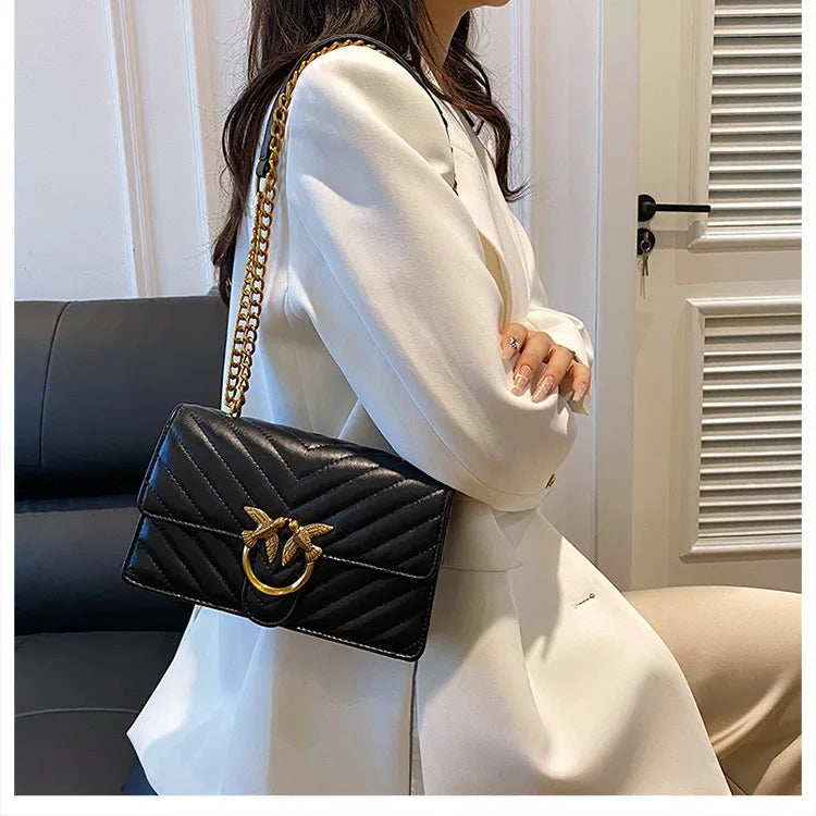 Women Embroidered Small Square Bag Chain Swallow Bag High End Versatile Shoulder Crossbody Bag Fashion Daily Ladies Handbag