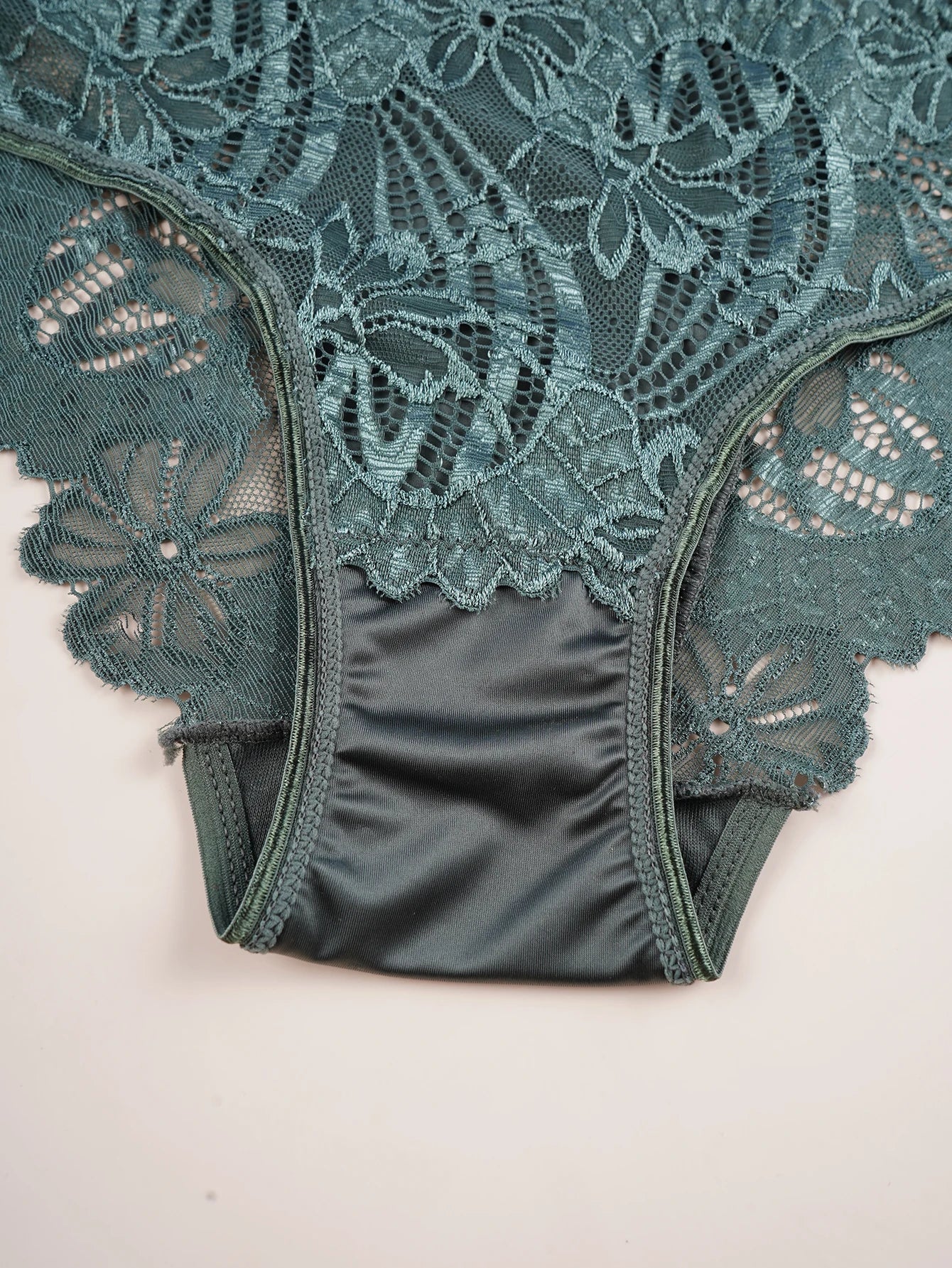4PCS Elegant Women's Underwear Satin Panties Solid Color Lace Flower Lingerie Sexy Female Intimate Lingerie Everyday