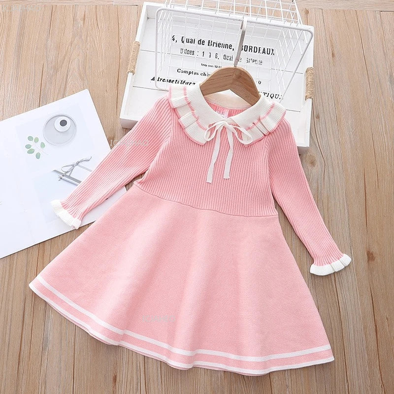 Girls Knit Dress A Line Party Gown Baby Toddler Costume Kids Fashion Spring Autumn Clothing Children Casual Daily Wear Outfit