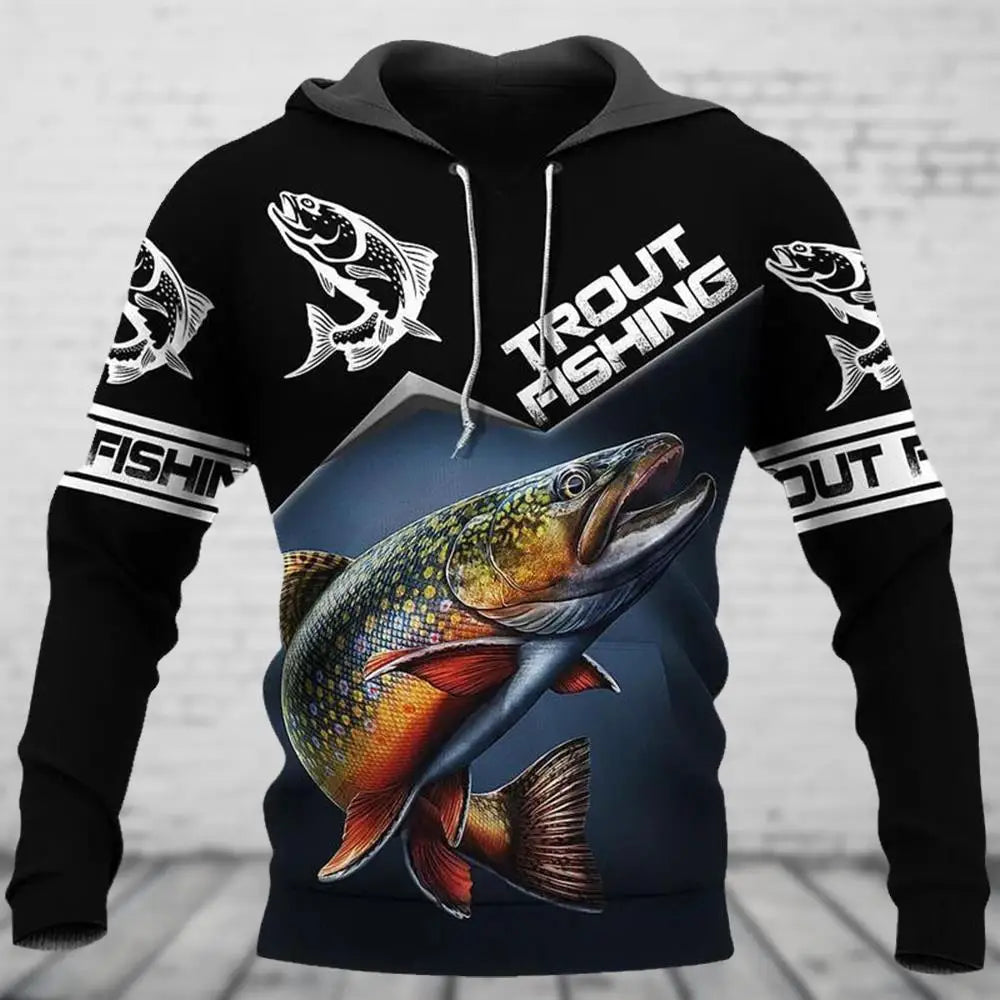 New Men's Clothing Outdoor Fishing Sweatshirt 3D Print Oversized Pattern Trim Street Funny Pullover Top
