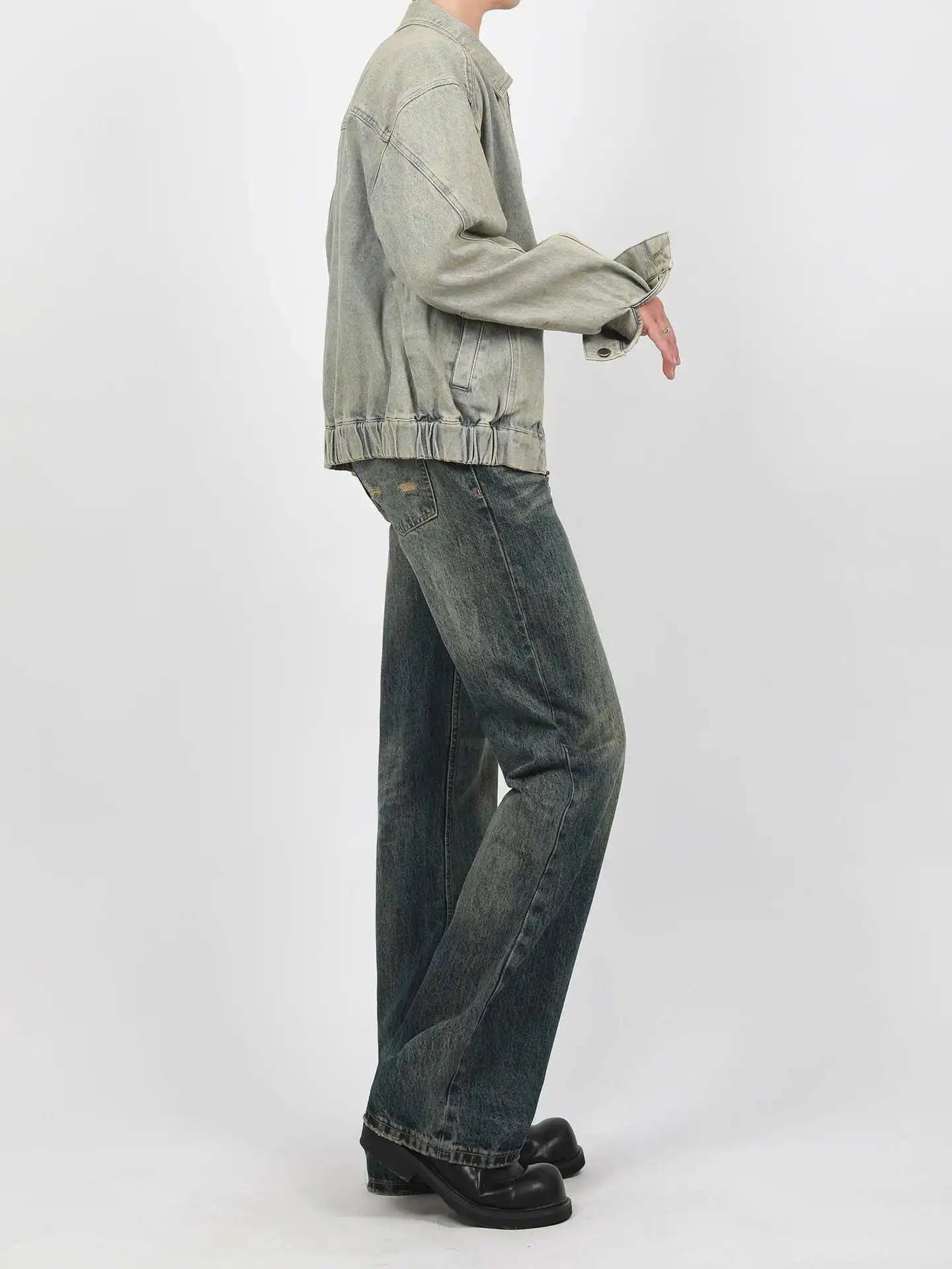IEFB New Spring Men's Micro Flared Jeans Korean Straight Leg Design Solid Color High Street Fashion Male Denim Pants 9W1407