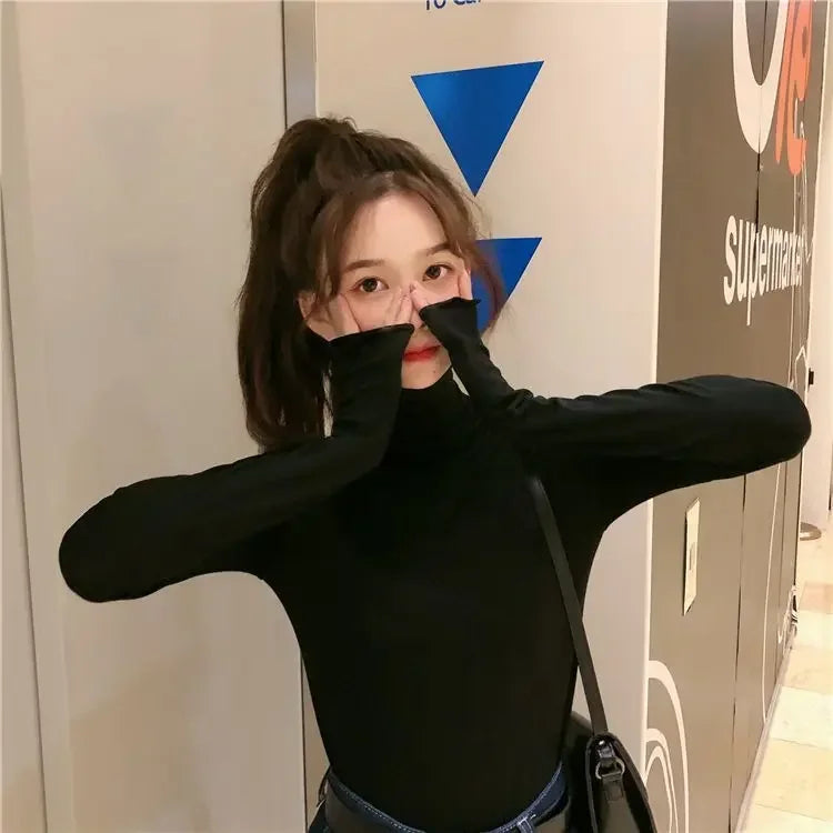 YSZWDBLX Women T-shirts Autumn Winter Modal Bottoming Shirt Warm Turtleneck Inner Wear Korean Casual Slim High Strecth Tops