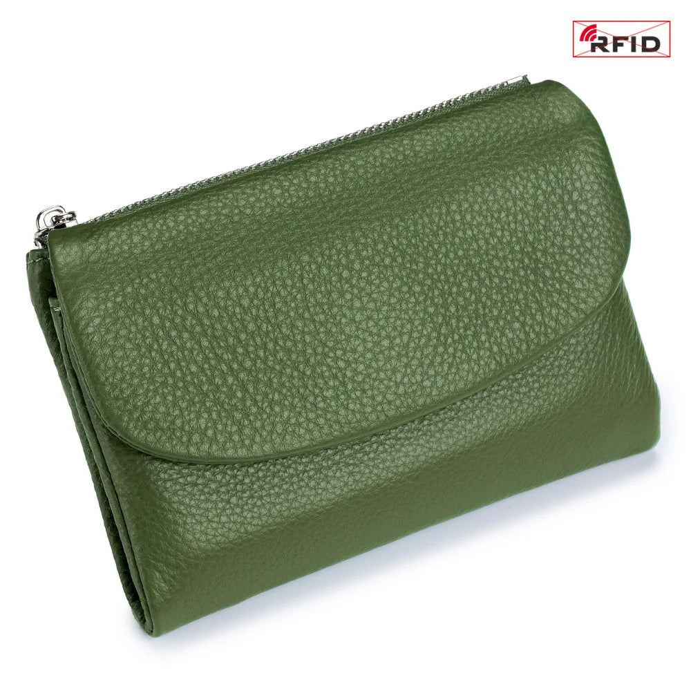 Short Genuine Leather Wallet Women RFID Card Holder Purse Ladies Mini Soft Real Cow Leather Clutch