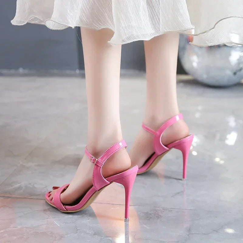 Large Size 45 Women's Sandals 2025 Summer High Heels Fashion Open Toe Sandals Buckle Party Shoes Sexy Thin Heels Wedding Shoes