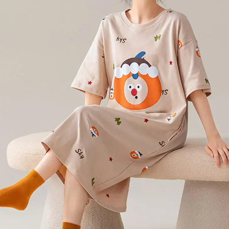 100% COTTON! M-4XL Plus Size Summer Women Nightgown Brand New Anti-bacterial HQ Nightdress Short Sleeves Sleepshirt Casual Dress