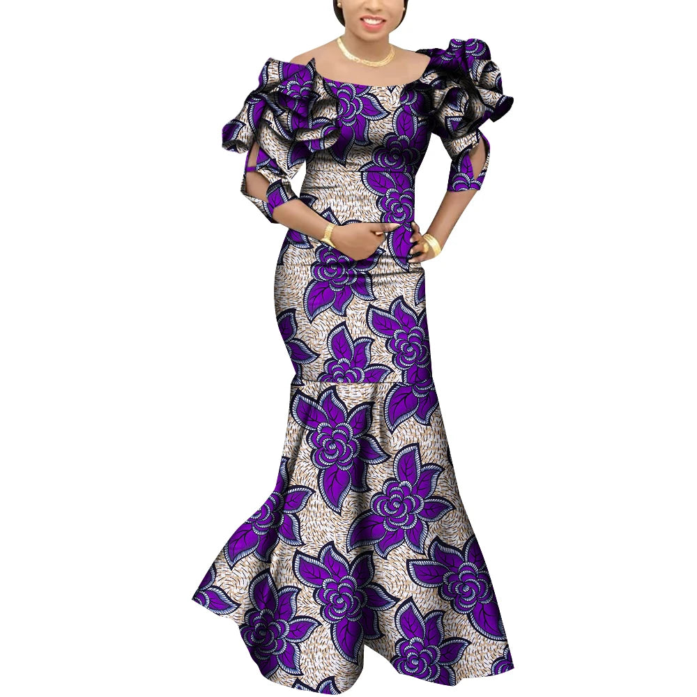 Fashion Robe Africaine Femme Elegant Maxi Long Dresses African Ankara Print Mermaid Dresses Dashiki Evening Gowns Wy9482