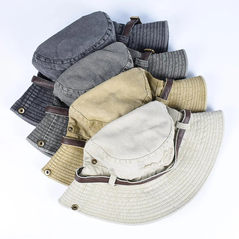 Panama Sun Hat Fisherman Hat Man Women Summer Wide Brim Visor Fishing Bucket Hat Leather Belt Embroidered Waterproof Bob Femme BAZAARHUBO