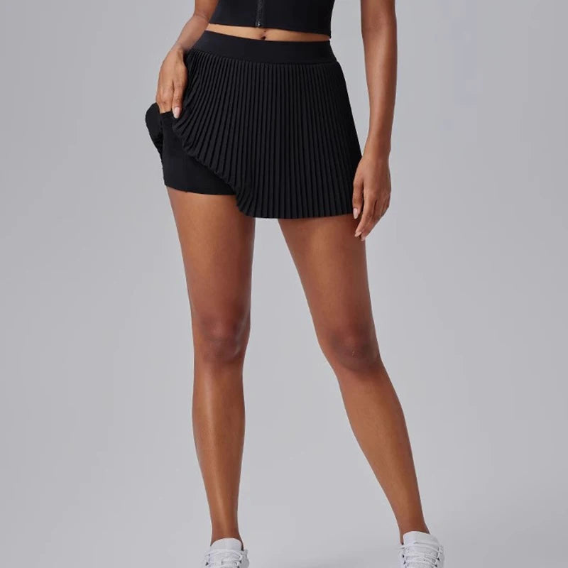 Women's fitness pants skirt, 2025 new accordion pleated design fake two-piece anti light leakage