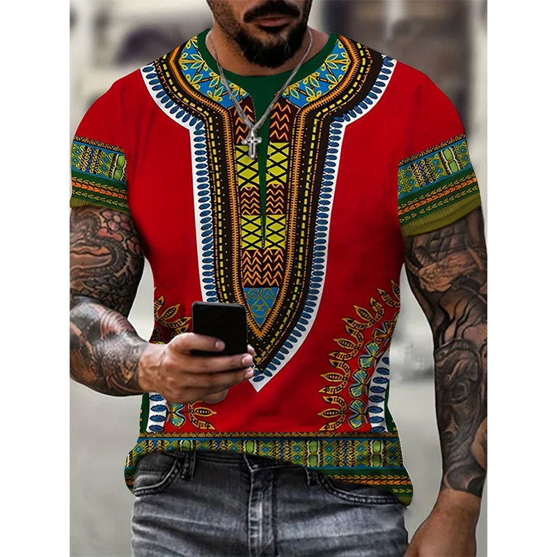 African Ethnic Pattern T-Shirt For Men Tribal Dashiki 3D Printed Tees Summer Casual Short Sleeve Loose T Shirts Round Neck Tops