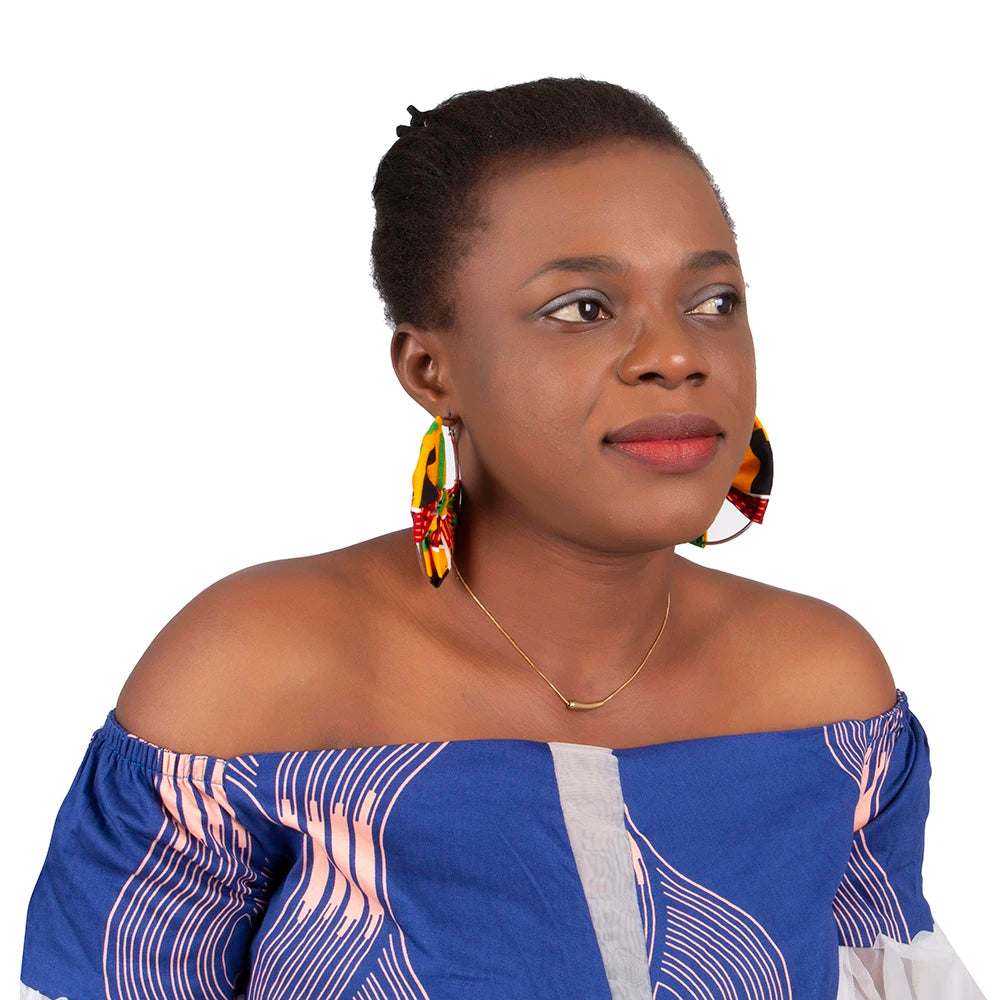African Earrings Fashion Women Africa Handmade Statement Circle Jewellery Print Wax Fabric Accessories WYA078
