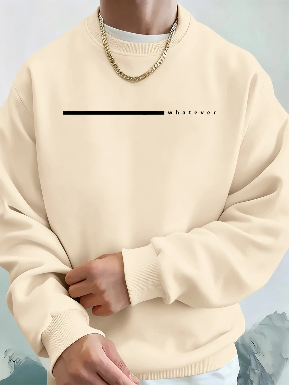 Simple Whatever Letter Printed Men'S Sweatshirt Winter Loose Hoodie Sports Crewneck Fleece Warm Sportswears Basics Men Clothes BAZAARHUBO
