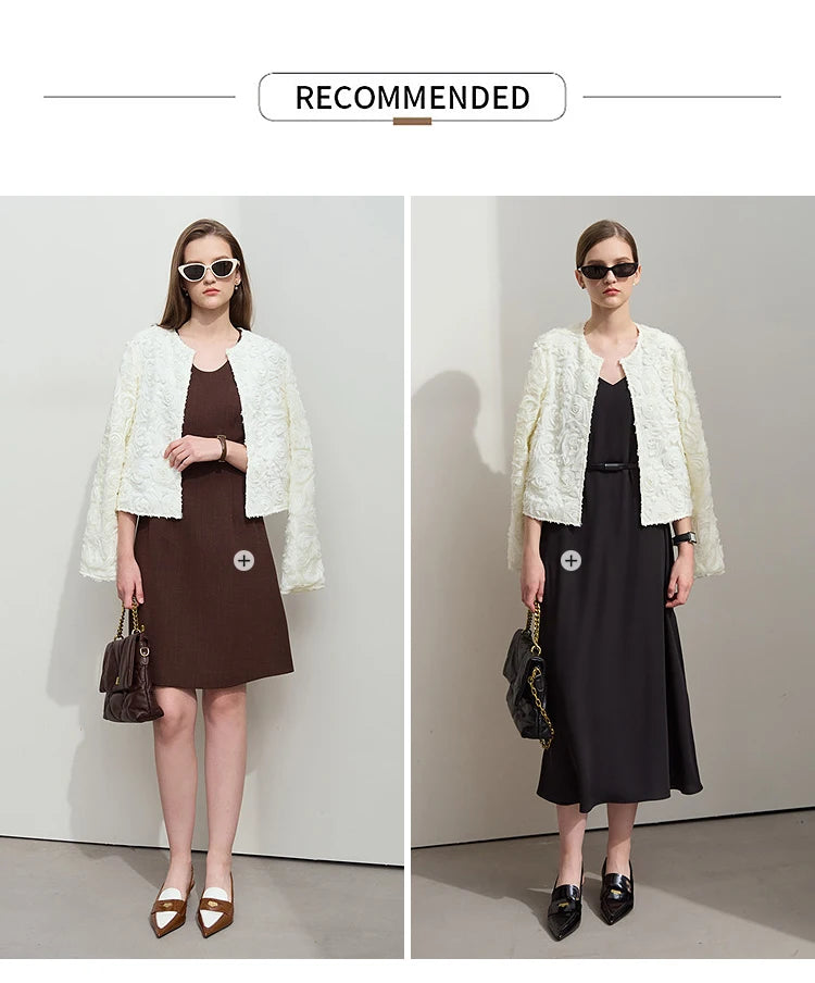 AMII Minimalism Short Jacket Women 2025 Autumn Elegant Floral O Neck Coat
