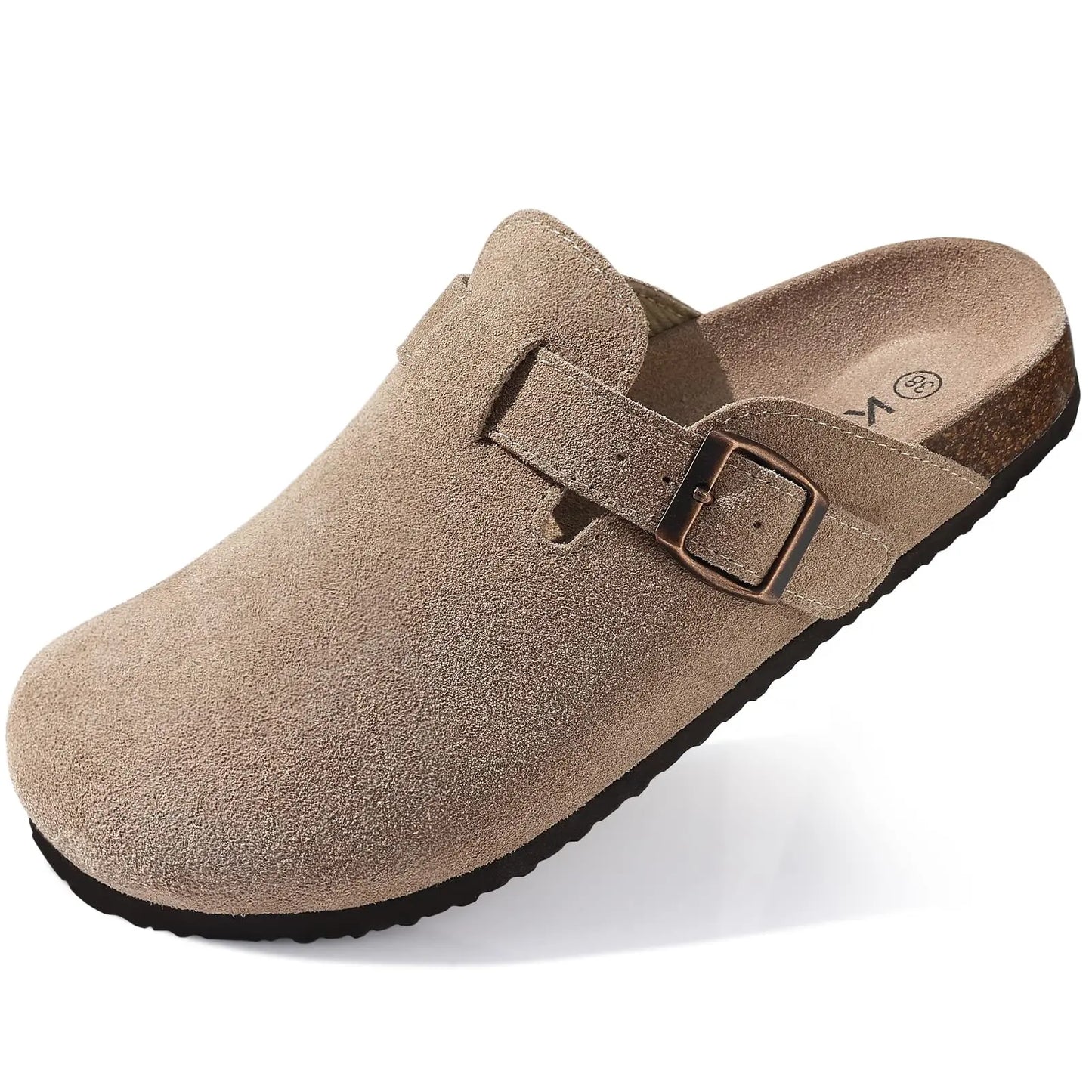 Evshine Men' s Cork Suede Mules with Arch Support Classic Potato Shoes Cozy Cork Footbed Clogs Slippers Men Fashion Beach Sandal