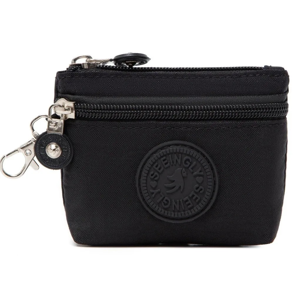 New Solid Color Women Wallet Nylon with Keychain Coin Purse Waterproof Zipper Clutch Ladies