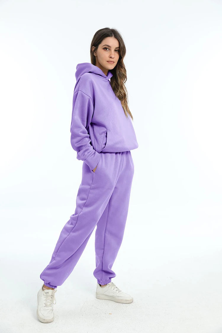 Women Two Piece Sets Tracksuit 2022 Autumn Casual Solid Long Sleeve Hoodie Sweatshirts Female Fashion Oversized Trouser Suits