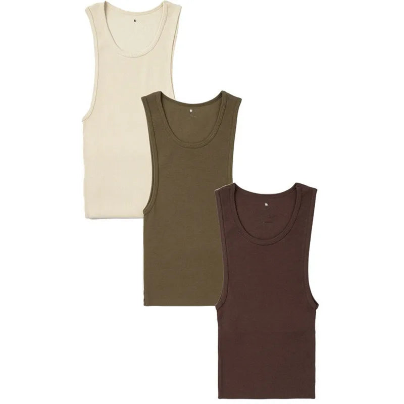 Spring Summer Knit Ice Silk Ribbed Fitness Sports Casual Slim-fit Men's Vest Men's I-line Muscle Vest Cotton Men