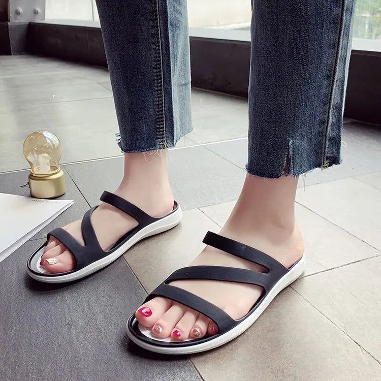 2025 Summer Slippers Womens Jelly Shoes Ladies Flat Beach Shoes Casual Sandals Comfort Non Slip Flip Flops Female Slides Zapatos