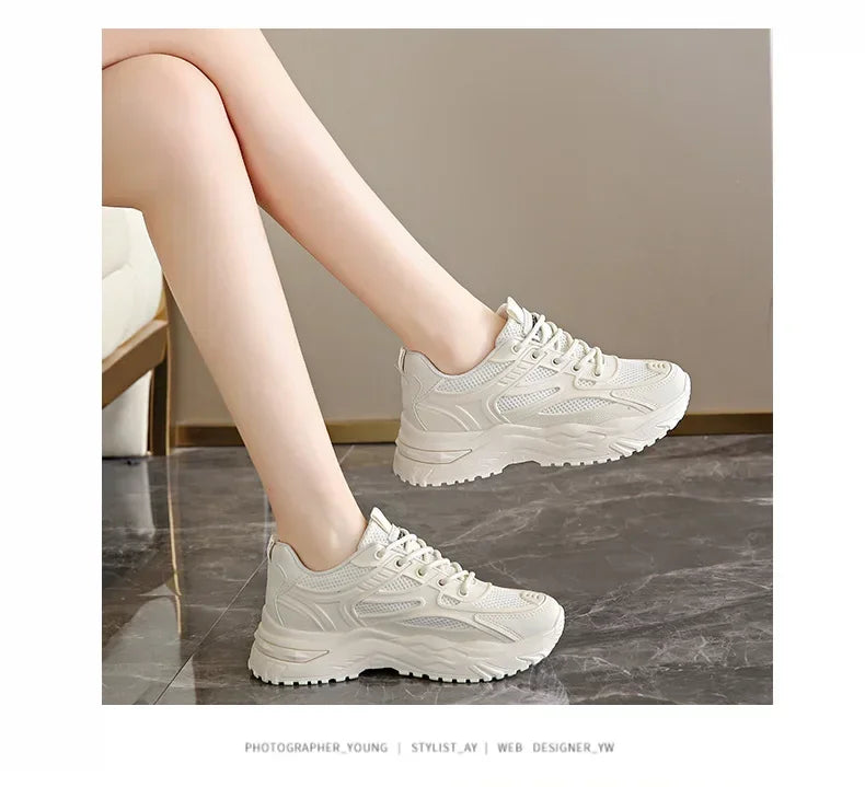 Sneakers Women  New Leather Chunky Sneakers Women's Sports Shoes Thick Tennis Vulcanized Shoes Basket Platform Shoes