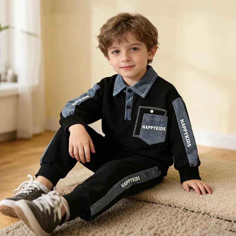 2026 Toddler Boys Clothes Set Spring Autumn Polo Collar Long Sleeve Sweatshirt Pants 2 Piece Outfits Kids Boys Casual Tracksuit BAZAARHUBO