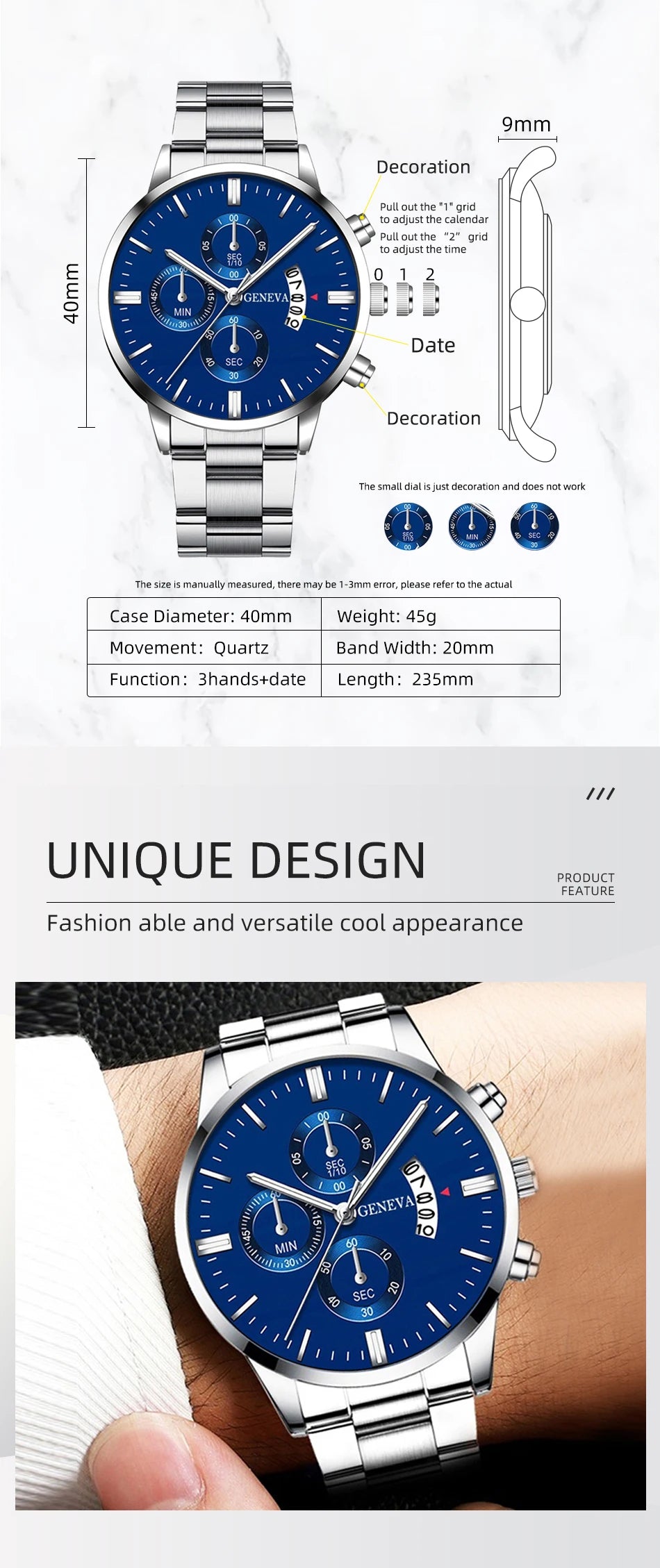 2023 Luxury Fashion Mens Watches Silver Stainless Steel Quartz Wrist Watch Men Business Watch Male Calendar Clock Reloj Hombre
