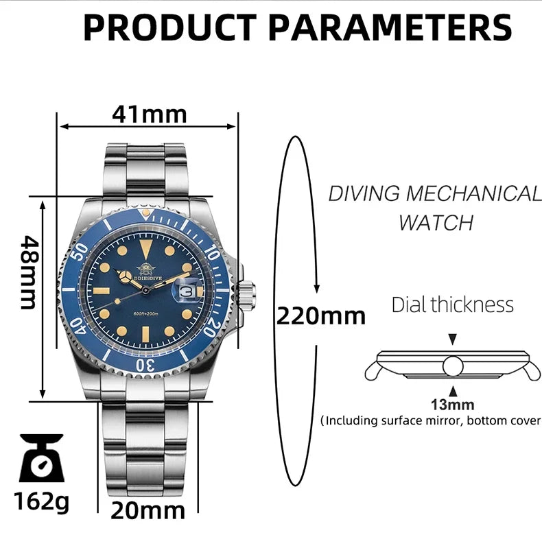 ADDIESDIVE Luxury Quartz Watch For Men Stainless Steel 20Bar Waterproof Dive Super Luminous AD2054 Fashion Watches Reloj Hombre