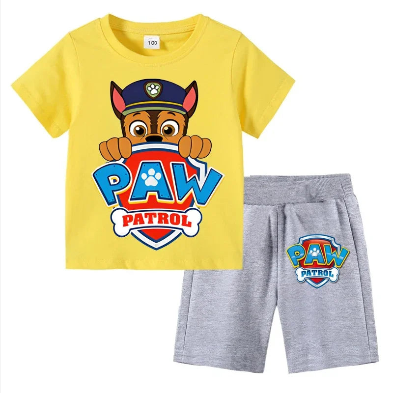 Paw Patrol Kids Set Boys Short Sleeve T-Shirt Top+Shorts 2-Piece Outfits Boys Cartoon Suit 3-8Years Children Clothes For Summer