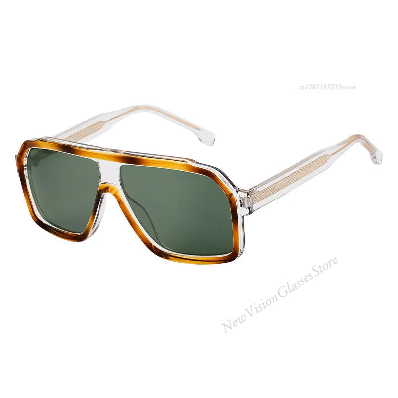 Retro Pilot Men Sunglasses Fashion Clear Gradient Shades UV400 Women Luxury Square Sun Glasses BAZAARHUBO