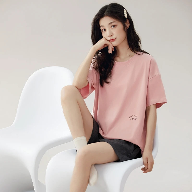 Couple Pajamas Set Summer Short-Sleeved Sleepwear 100% Cotton Men and Women Pyjamas